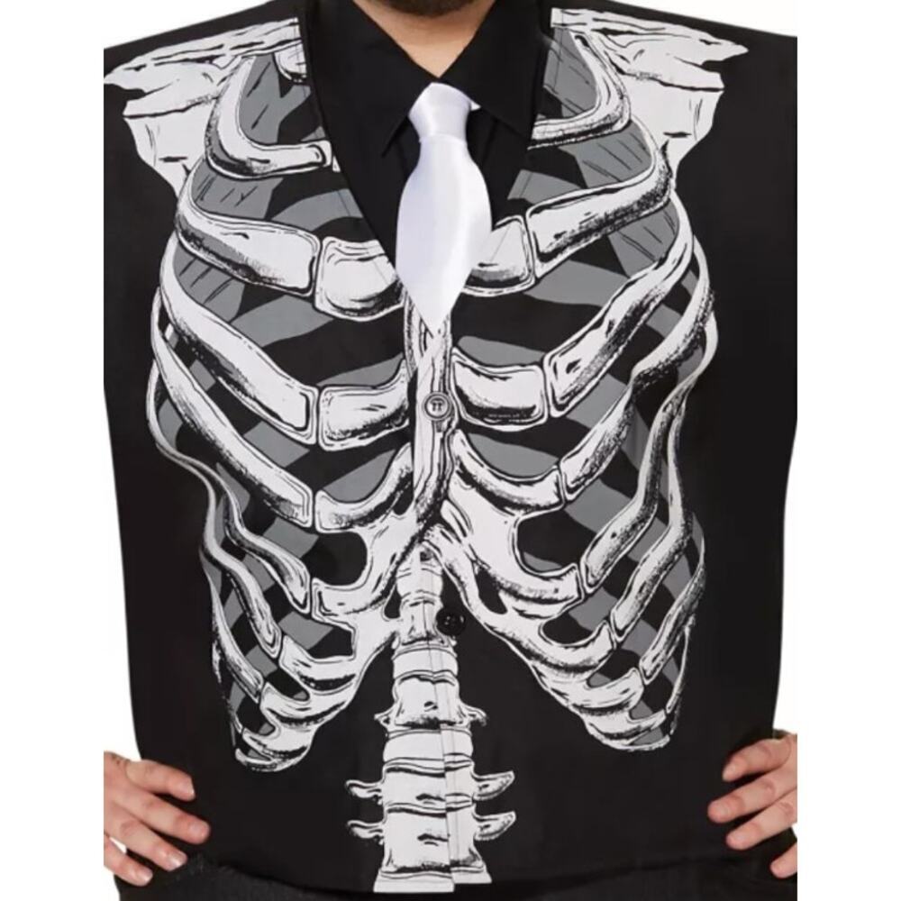Ribcage Bones Vest Black White Button Adult Halloween Costume One Size XXL